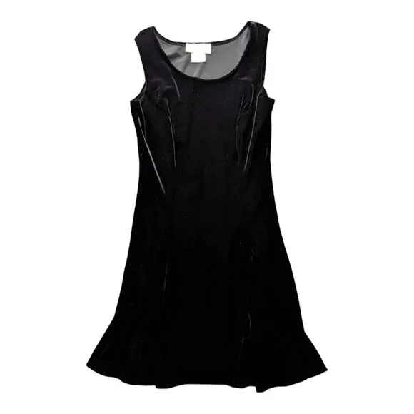 Vintage Benson Smith Dress Women's 11/12 Black Velvet Lace Up Goth Pleated - Picture 1 of 11